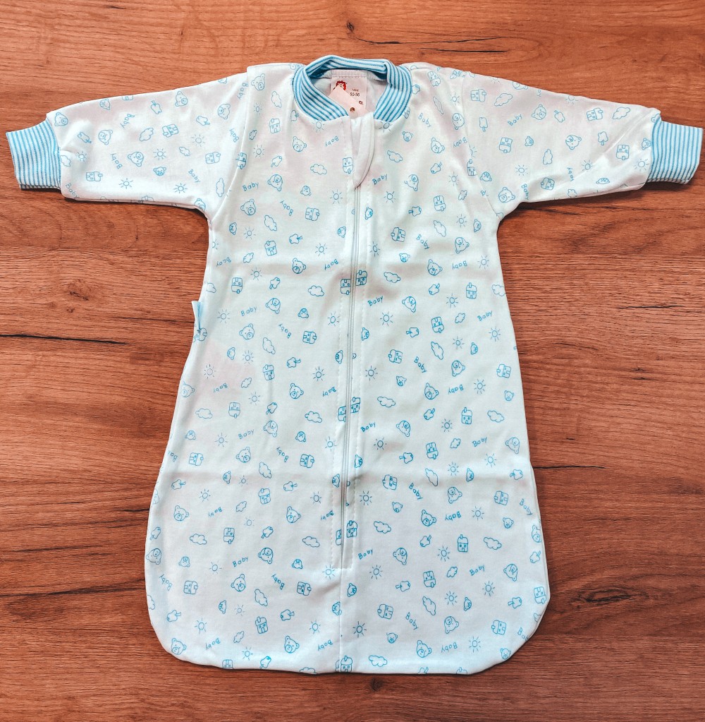 babashop.hu - LP Hosszú ujjú pamut hálózsák (50-56) - Fehér alapon kék macik
