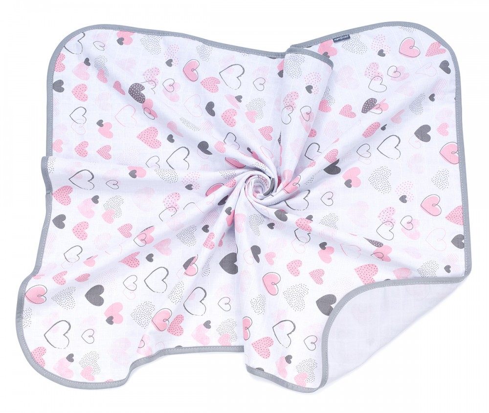babashop.hu - MTT Textil takaró - Fehér alapon rózsaszín szívecskék
