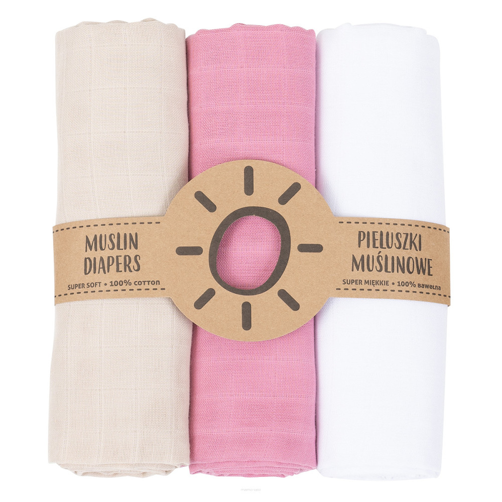 babashop.hu - MTT Textil pelenka 3 db + Mosdatókesztyű - Bézs, fehér, rózsaszín