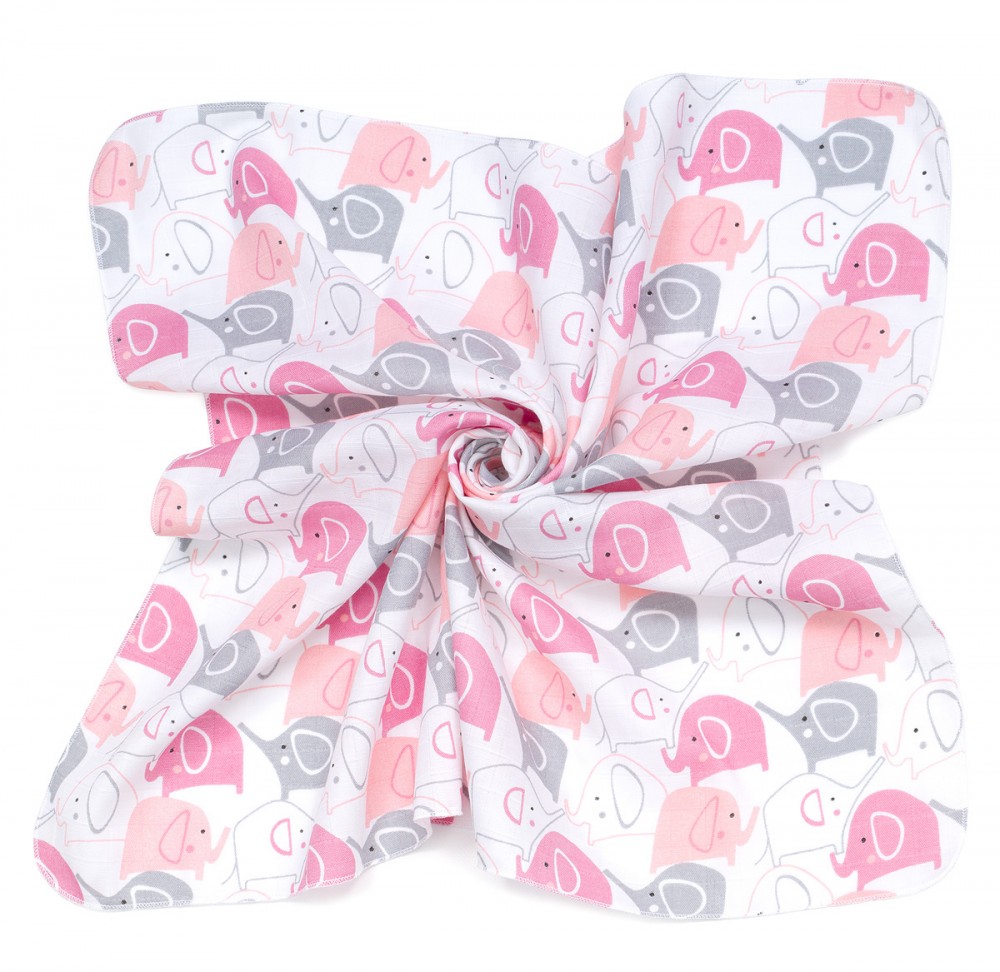 babashop.hu - MTT Kis textil pelenka  3 db - Fehér alapon rózsaszín elefántok
