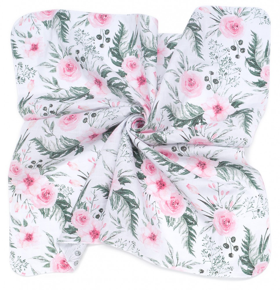 babashop.hu - MTT Kis textil pelenka  3 db - Fehér alapon rózsaszín virágok