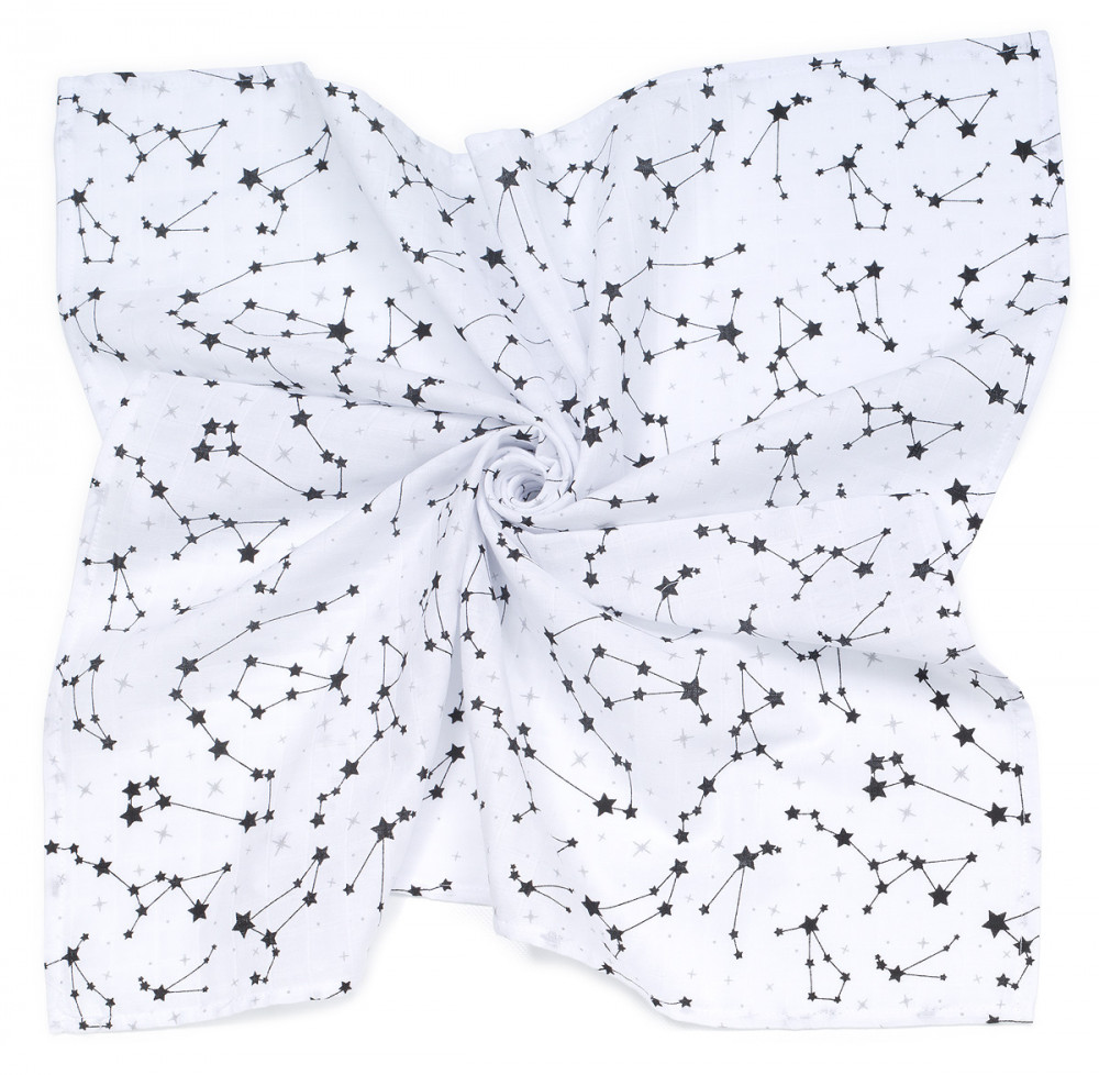 babashop.hu - MTT Nagy textil pelenka (120x120) - Fehér alapon fekete csillagképek