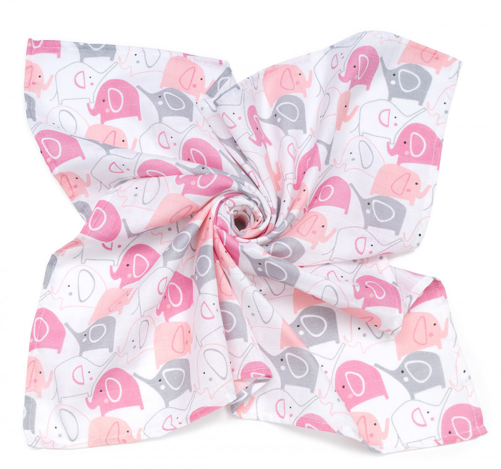 babashop.hu - MTT Nagy textil pelenka (120x120) - Fehér alapon rózsaszín elefántok