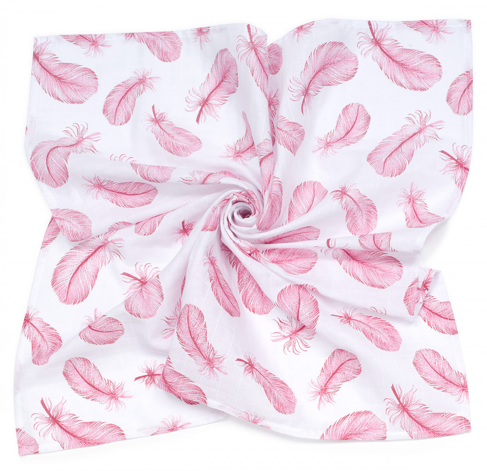babashop.hu - MTT Nagy textil pelenka (120x120) - Fehér alapon rózsaszín tollak