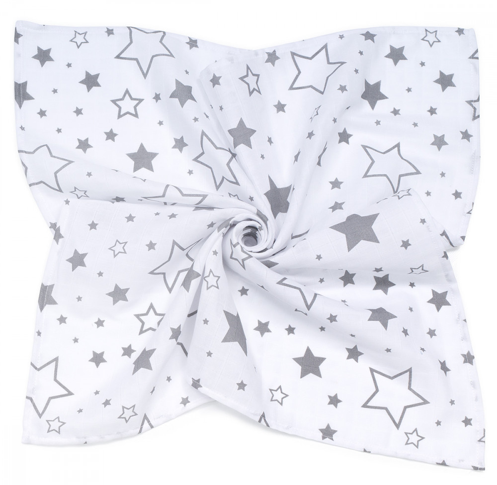 babashop.hu - MTT Nagy textil pelenka (120x120) - Fehér alapon szürke csillagok